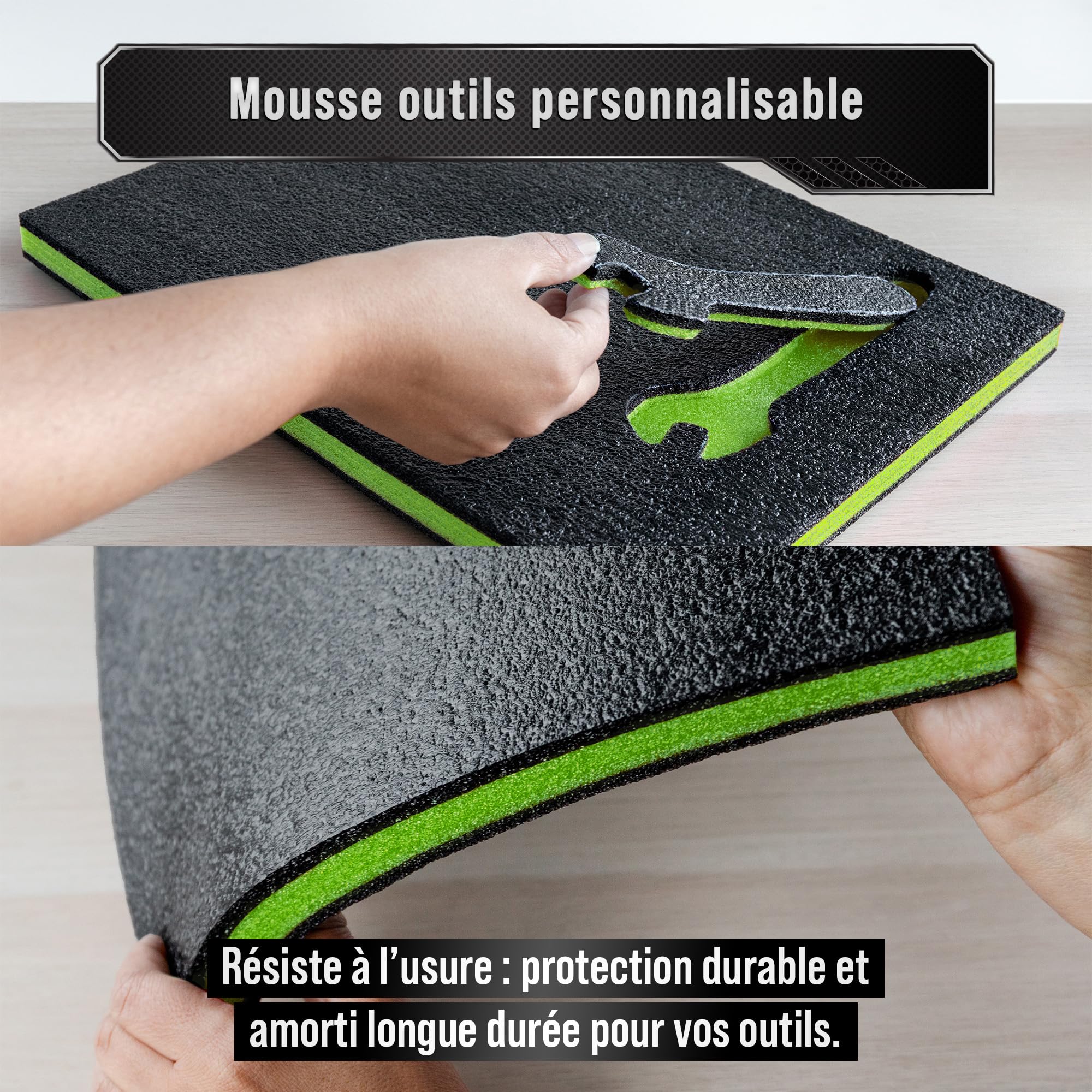 Precision Defined Mousse pour Boîte à Outils - Inserts en Mousse pour Étuis, Mouss Shadow, Mouss pour Outils, Mousses en Polyéthylène - Noir/Vert (40,6 x 30,4 x 2,54 cm, Lot de 4)