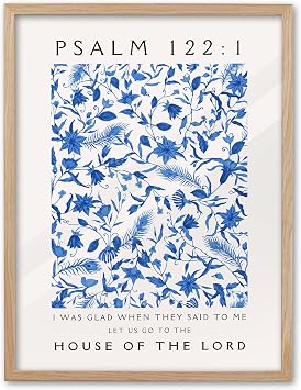 EcoHest OAK Wood Jesus Framed Wall Art, 12x16in Psalm 1221 Bible Verse Christian Wall Art, Modern Blue Bedroom Decor For Living Room Bathroom Religious Gift 1Pack