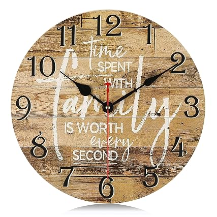Lafocuse 12 Inch Silent Wooden Rustic Family Wall Clocks for Living Room Decor, Vintage Kitchen
