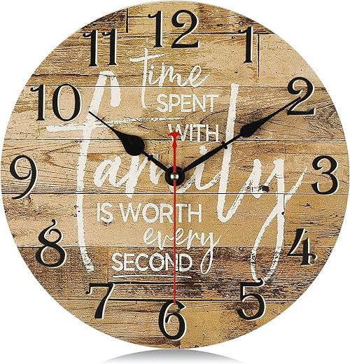 Lafocuse 12 Inch Silent Wooden Rustic Family Wall Clocks for Living Room Decor, Vintage Kitchen