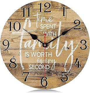Lafocuse Wooden Rustic Farmhouse Family Wall Clock Silent Non Ticking 12 Inch,Battery Operated Vintage Shabby Chic Kitchen...