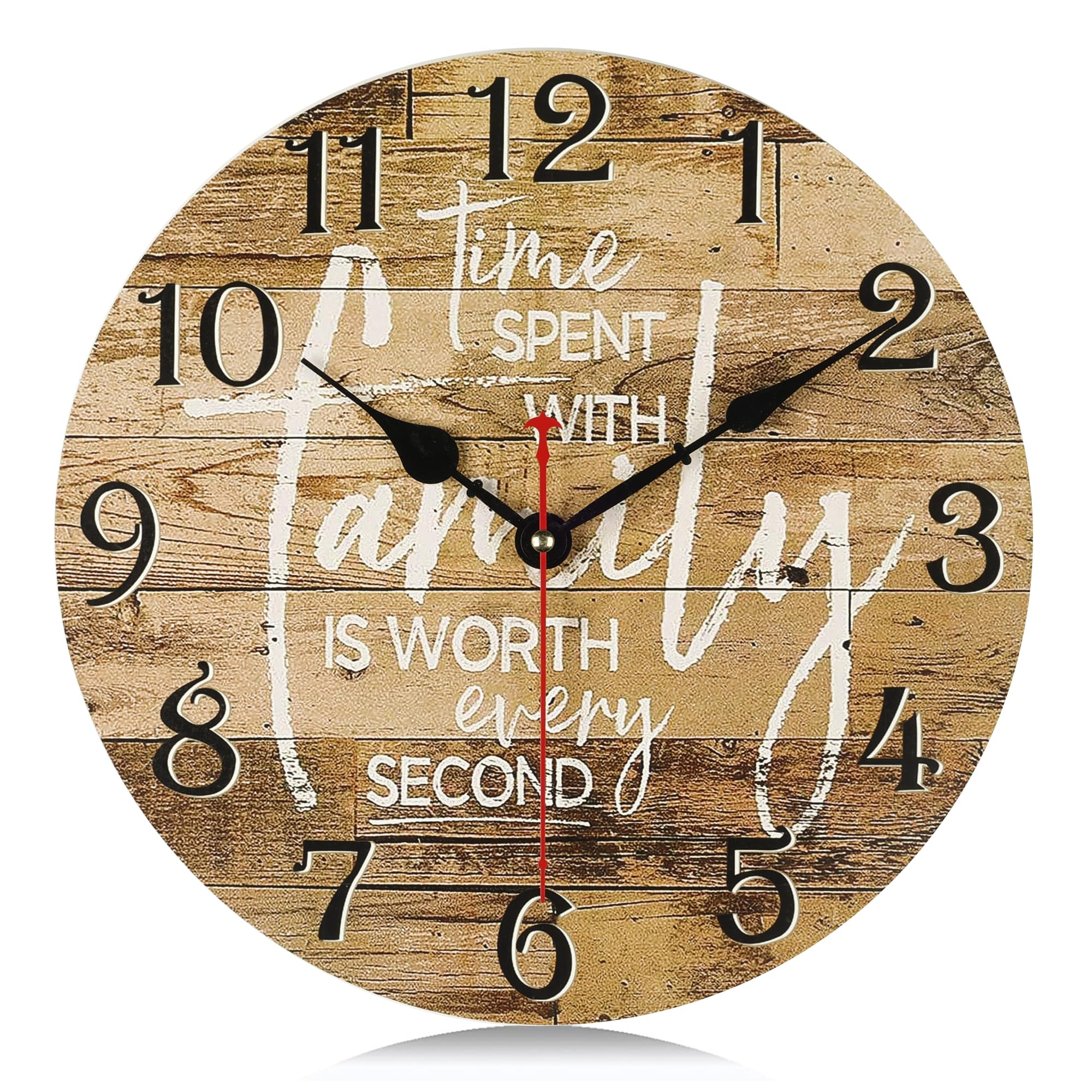 Lafocuse 30cm Reloj de Pared Familia Vintage Madera, Silencioso Reloj Retro Clasico, sin Tictac Interior Decorativo para Salon Dormitorio Cocina
