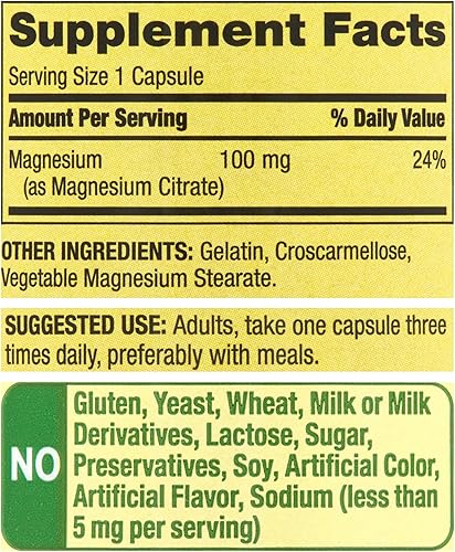 Miniatura 5 de Citrato de magnesio de 100 mg | Citrato de magnesio, 100 cápsulas | Altamente absorbente | Liberación rápida para huesos, nervios, salud muscular |