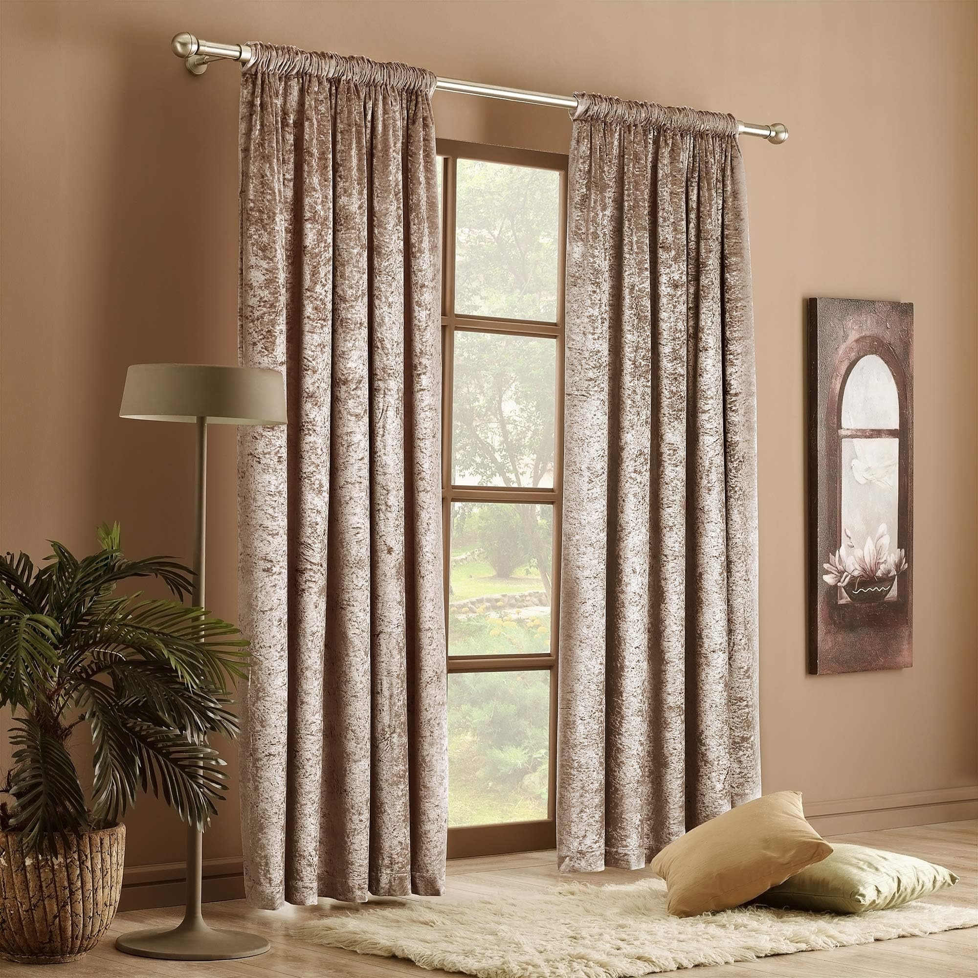 Curtains Crushed Velvet Thermal Insulated, Room Darkening Pencil Pleat Curtains (2 Panels) Window Curtains/Panels/Drapes, 168 cm per Panel Width available in 3 drops (Blush, 66 x 54"168 x 137 cm) [Energy Class A+++]