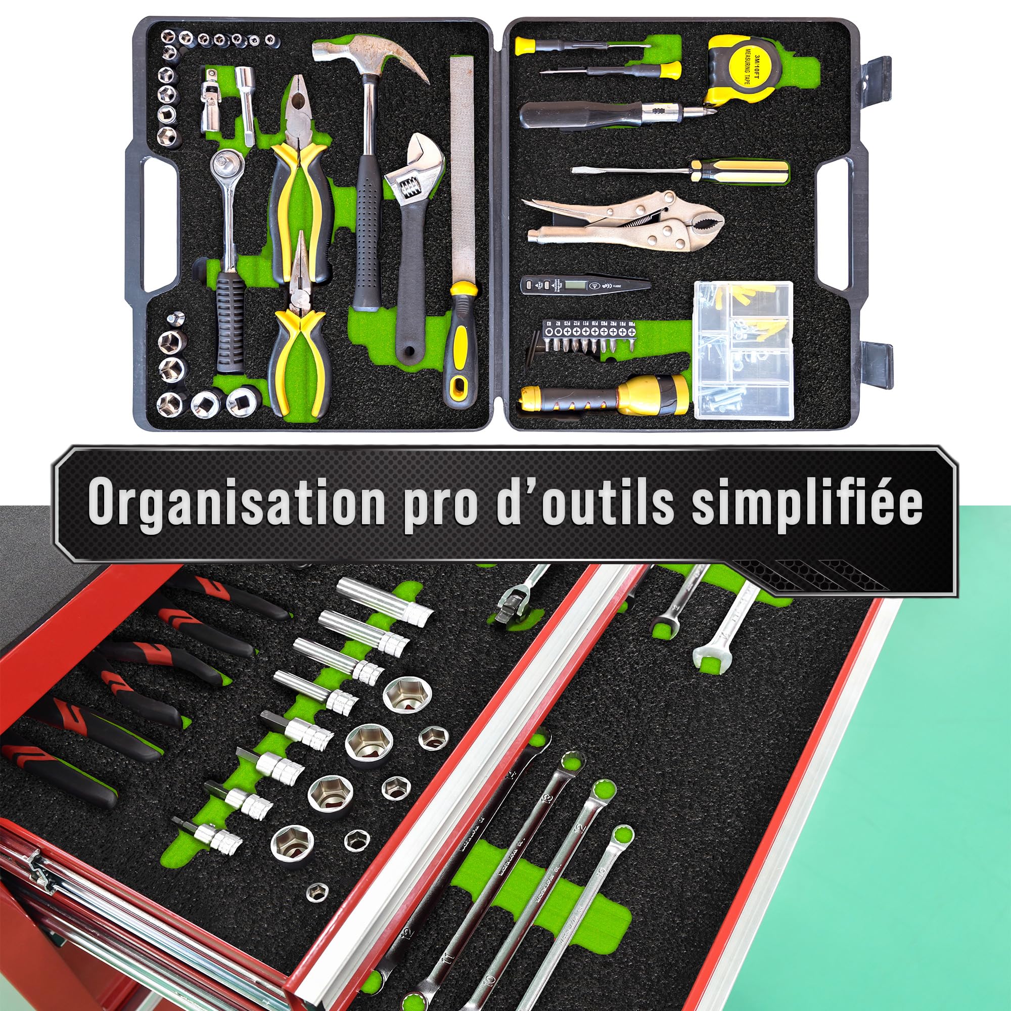 Precision Defined Mousse pour Boîte à Outils - Inserts en Mousse pour Étuis, Mouss Shadow, Mouss pour Outils, Mousses en Polyéthylène - Noir/Vert (40,6 x 30,4 x 2,54 cm, Lot de 4)