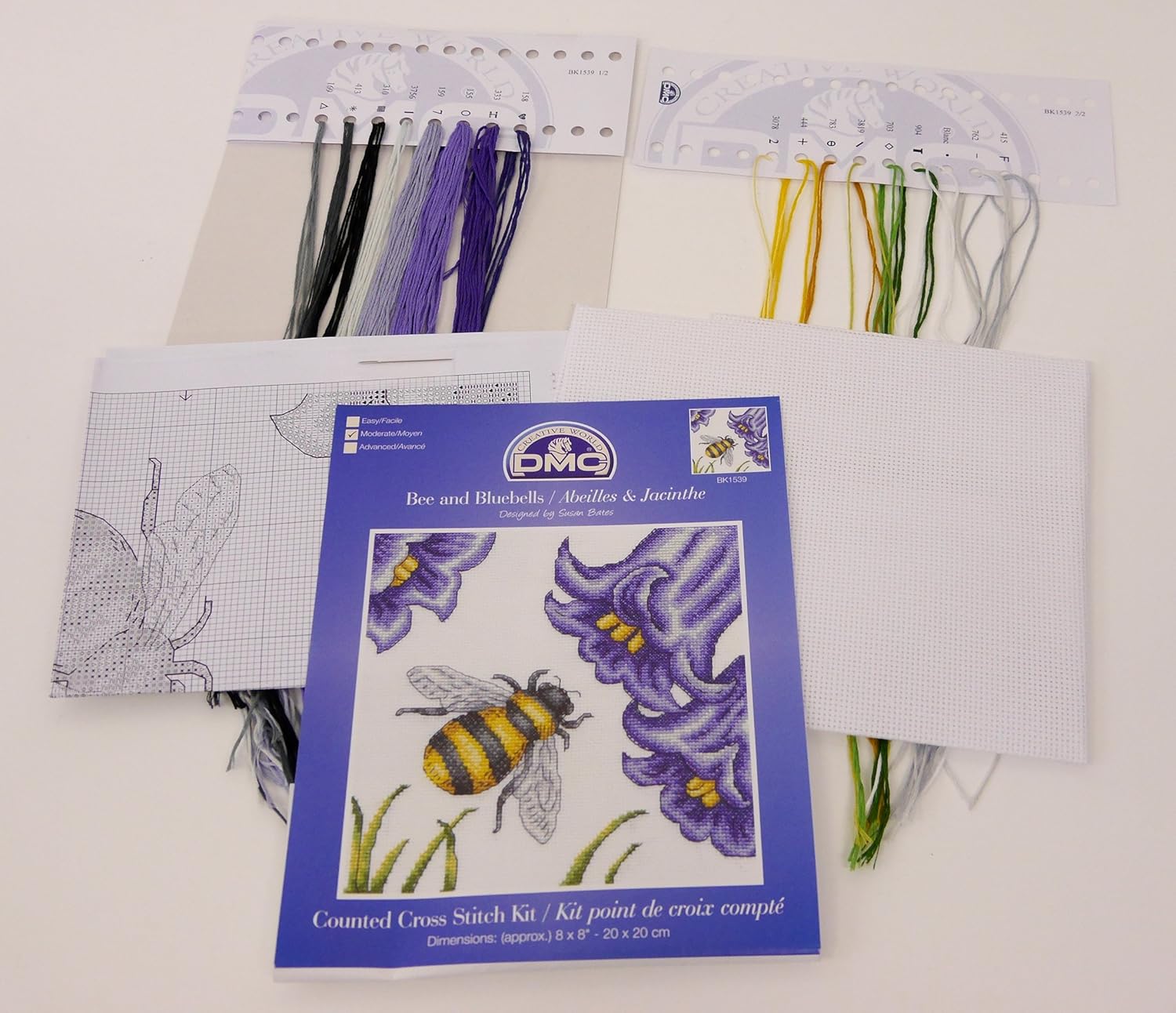 DMC BK1539 Bee and Bluebells Counted Cross Stitch Kit-8"X8" 14 Count Stitch Kit