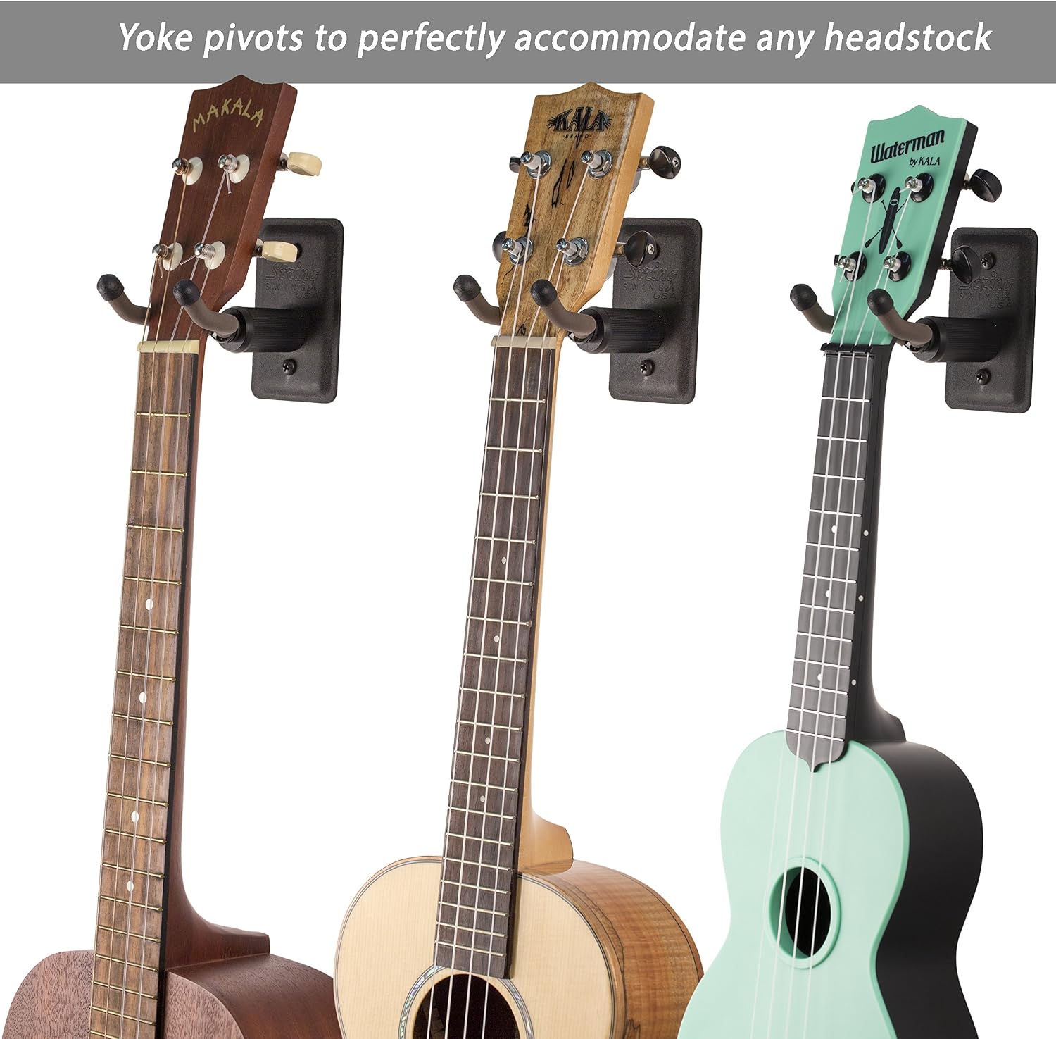 String Swing Ukulele Wall Mount Stand for Mandolin Ukele Banjo Concert Pineapple Soprano Tenor and Baritone Compatible Safety Home or Studio Accessories Without Case Black CC11UK