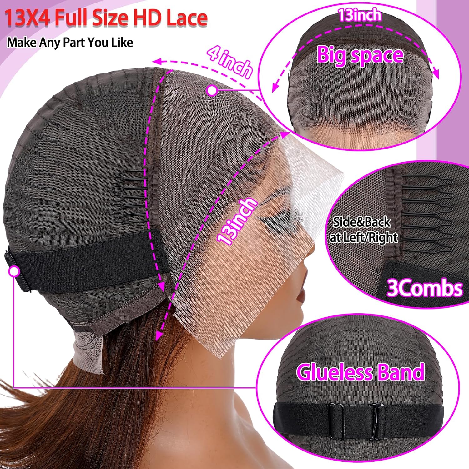 Brown Lace Front Wigs Human Hair Straight 13x4 HD Lace Wigs Human Hair for Black Women with 180 Density 18 Inch Long Bob 4# Color