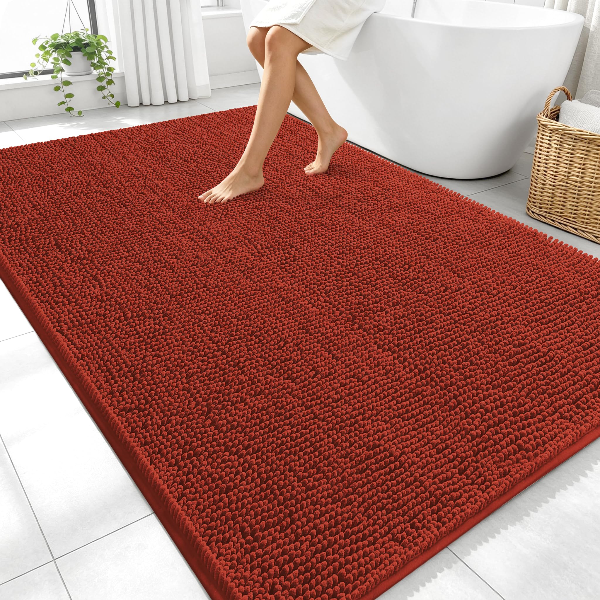 OLANLY Large Bathroom Rugs 70x46, Extra Soft Absorbent Chenille Bath Rugs | Rustic Terracotta, Quick-Drying Rubber Backing, Washable Bath Mat for Bathroom Floor, Tub and Shower, Home Decor Accessories