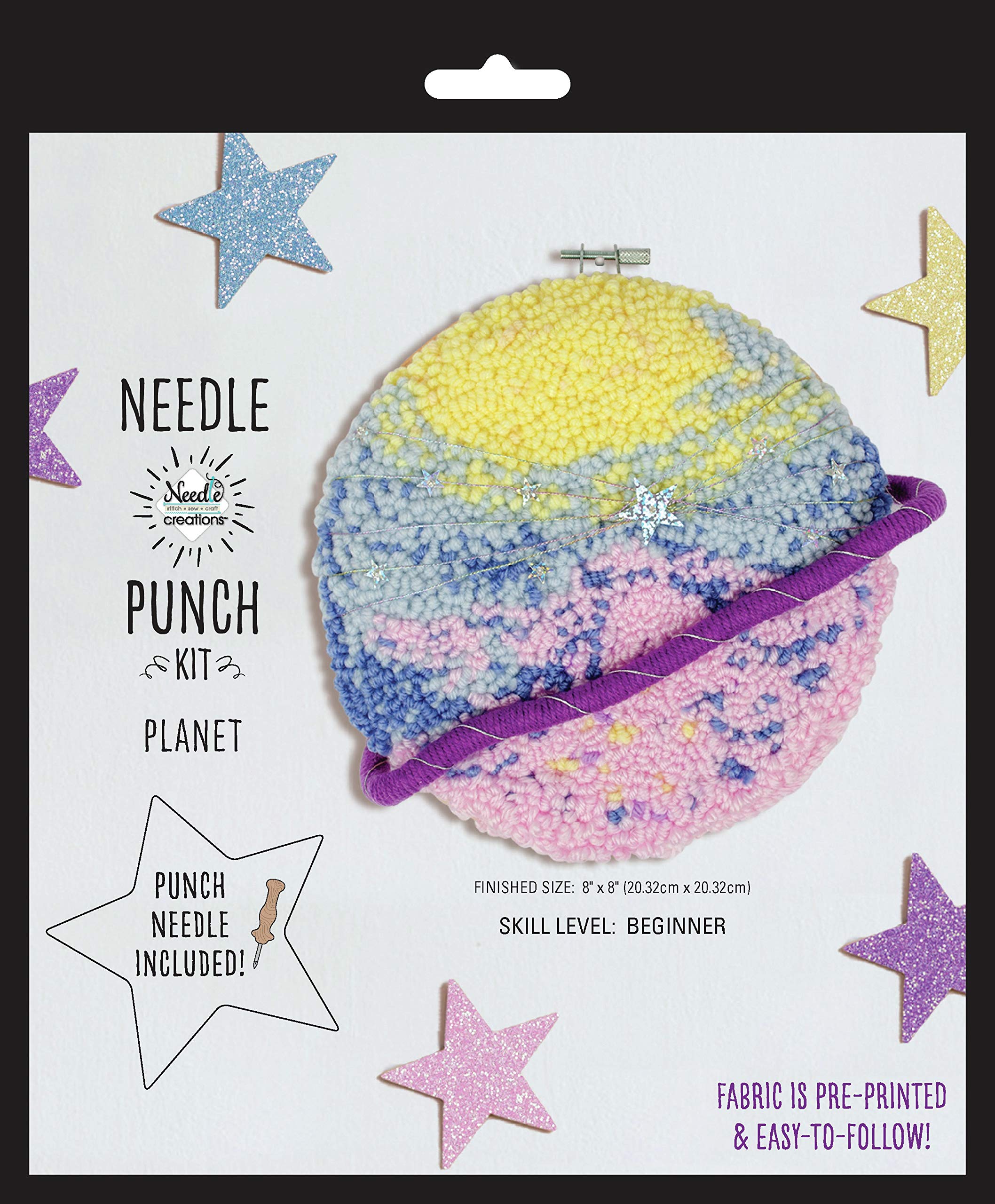 Tissu punch needle motif planète en taille unique pour broderie bouclette