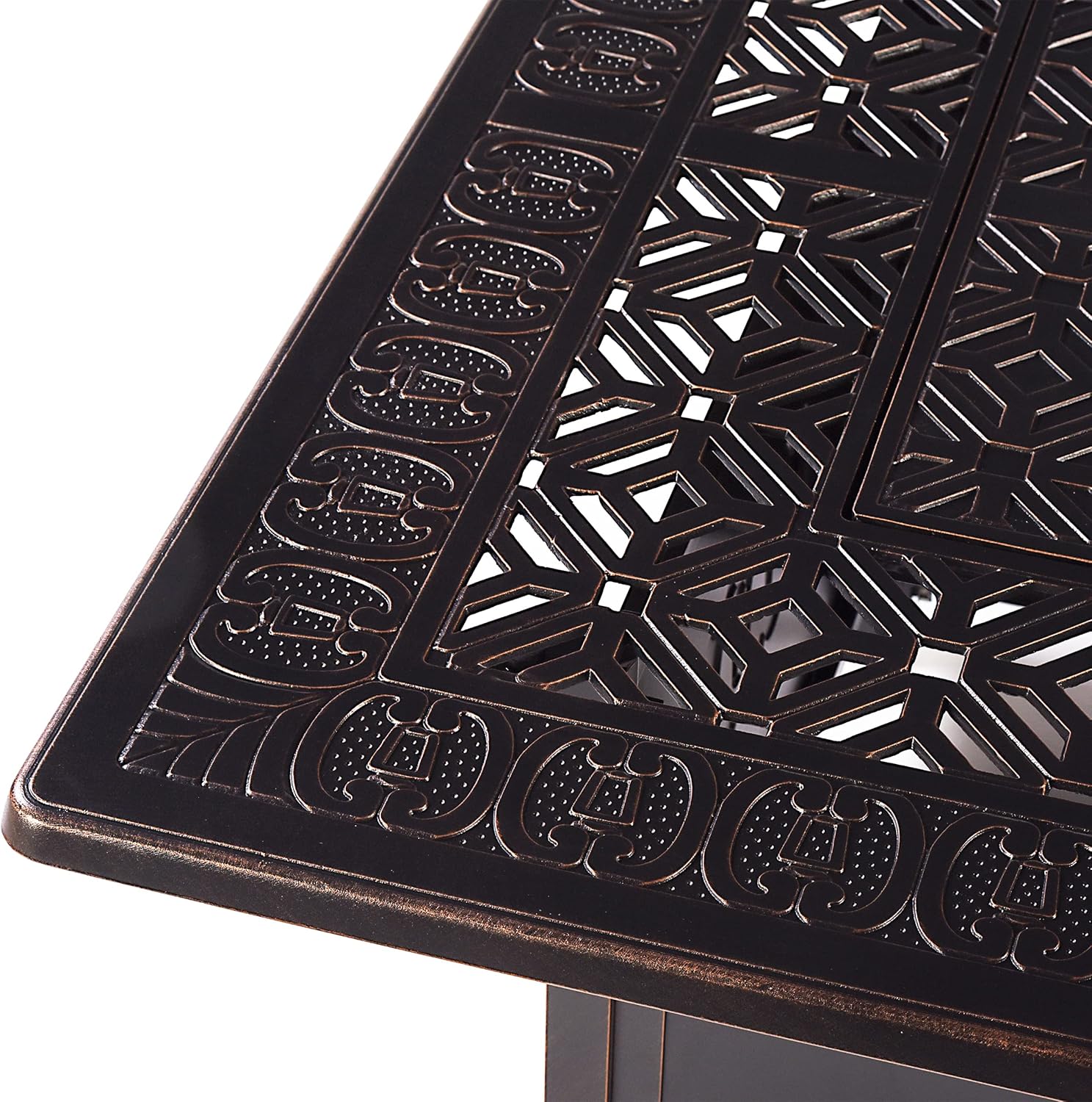 Oakland Living Aluminum 57,0000 BTU 42 in. Square Propane Black Fire Pit Table with Fire Beads, Lid, Propane Tank Cover and Table Fabric Covers in Copper Finish