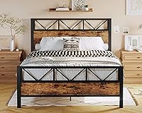 Vista 9 de LIKIMIO Queen Bed Frame, Tall Industrial Headboard 51.2 ", Platform Bed Frame with Strong Metal Support, Solid and Stable, Noise Free, No Box Spring