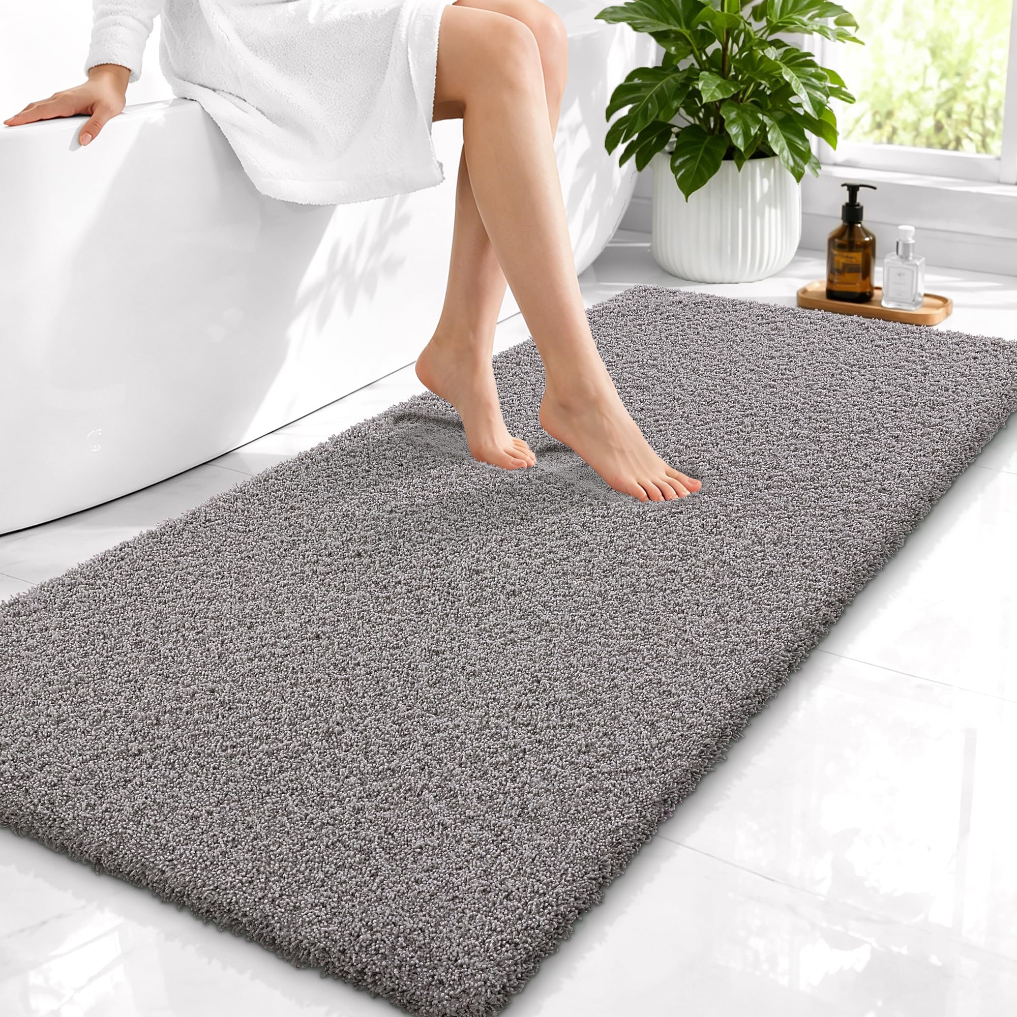 OLANLY Microfiber Bathroom Runner Rugs 47x24, Soft Bath Mat, Light Grey