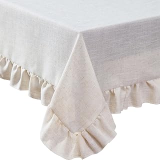 Laura Ashley Dothan Linen Blend Tablecloth, 60" x 120" Ruffled, Taupe