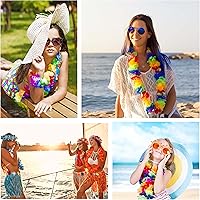 Vista 6 de Collar de flores de seda hawaianas con temática tropical de Luau Hawaii, 25 unidades para playa, vacaciones, boda, cumpleaños, suministros de verano