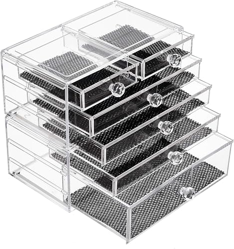 iPEGTOP Acrylic Makeup Organizer Cosmetics Storage Case, Large 6 Drawers Stackable 2 Pieces Clear Makeup Organiser Jewelry Lipstick Holder Display Box for Vanity, Bathroom Counter