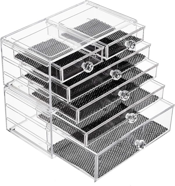 iPEGTOP Acrylic Makeup Organizer Cosmetics Storage Case, Large 6 Drawers Stackable 2 Pieces Clear Makeup Organiser Jewelry Lipstick Holder Display Box for Vanity, Bathroom Counter, Dresser Accessories