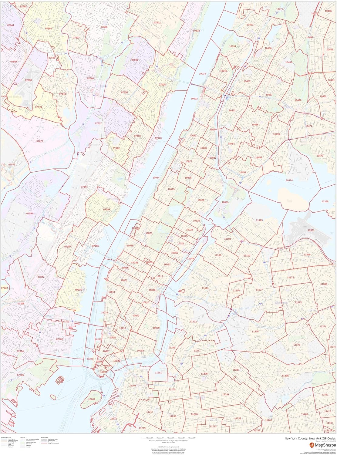 New York County, New York ZIP Codes 36" x 48" Laminated