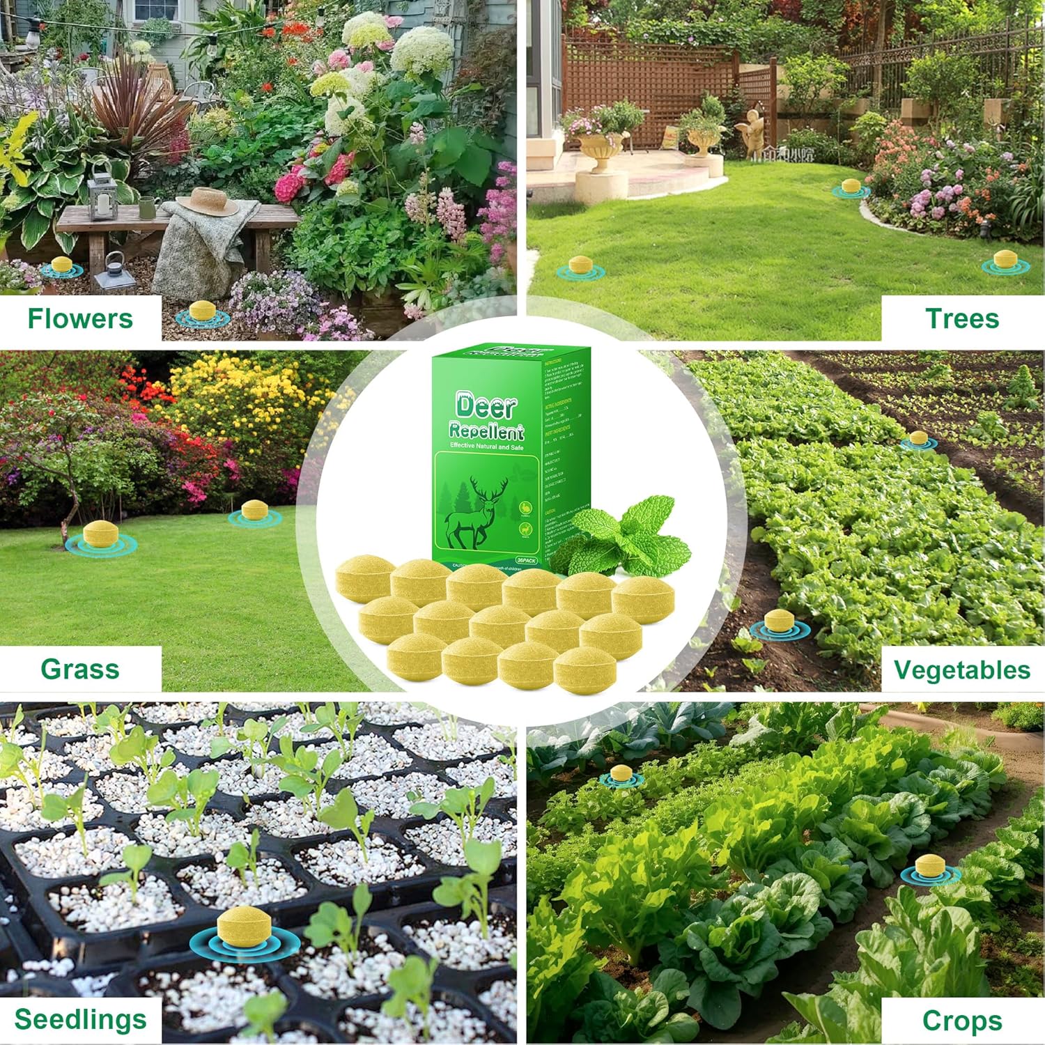36 Pack Peppermint Deer Repellent, Deer & Rabbit Repellent Ball for Plant Yard Garden Outdoor, Deers Deterrent for Outdoor, Keep Deers and Rabbits Out Natural Ingredients Pet Safe, Yellow
