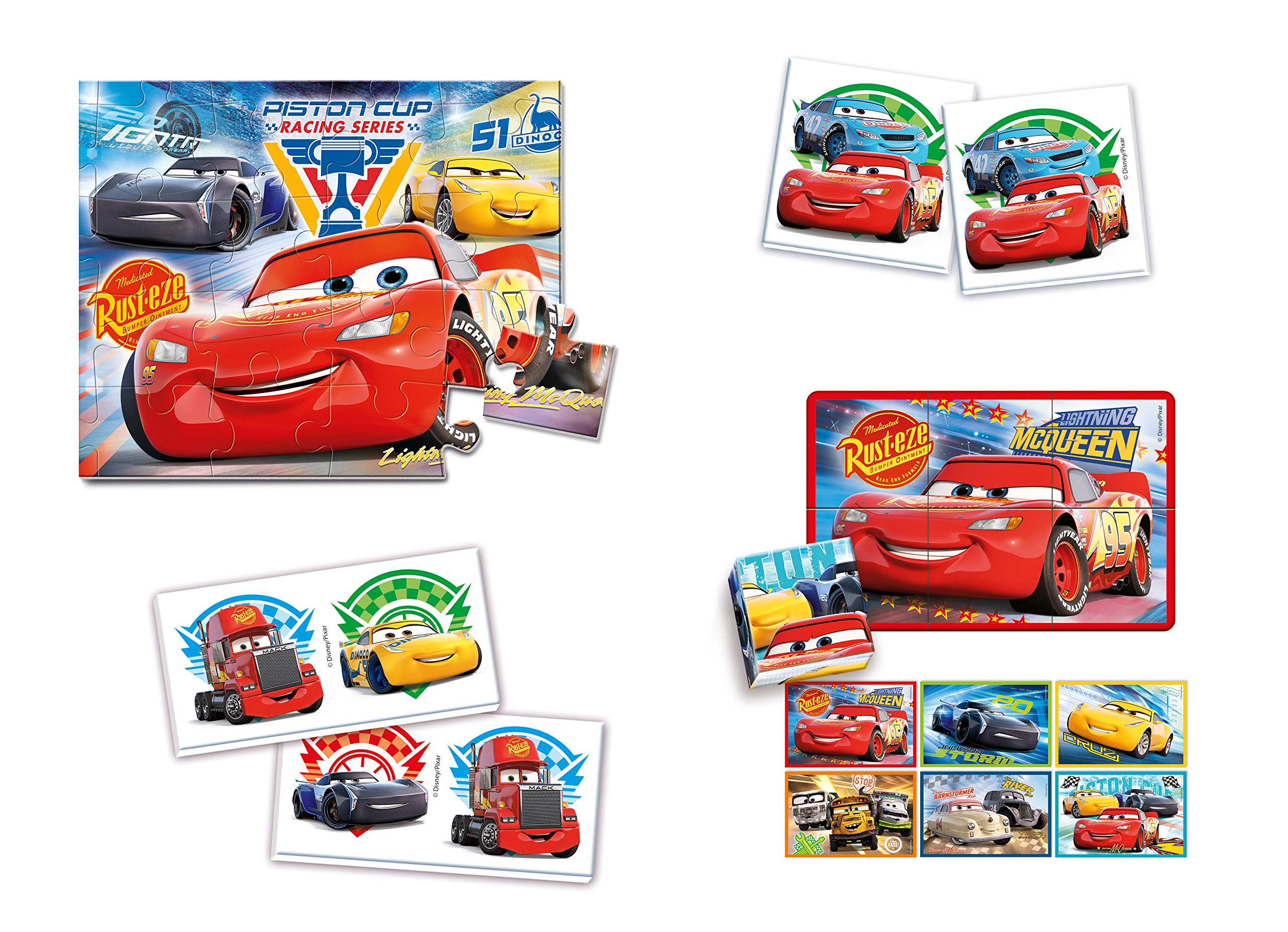 Clementoni - 13710 - Edukit 4 in 1 - Disney Pixar Cars 3 - set di giochi (memo, domino, cubi, puzzle 30 pezzi) - gioco educativo 3 anni, gioco memory, puzzle bambini - Made in Italy
