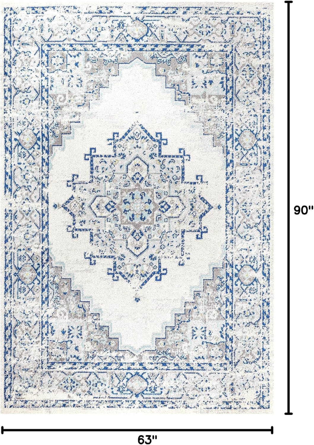 JONATHAN Y Inigo Cottage Medallion Blue/Gray Indoor Area Rug, 5x8, Bohemian, Transitional, Easy-Cleaning for Living Room, Bedroom, Kitchen, Pet Friendly, Non-Shedding (BMF107A-5)