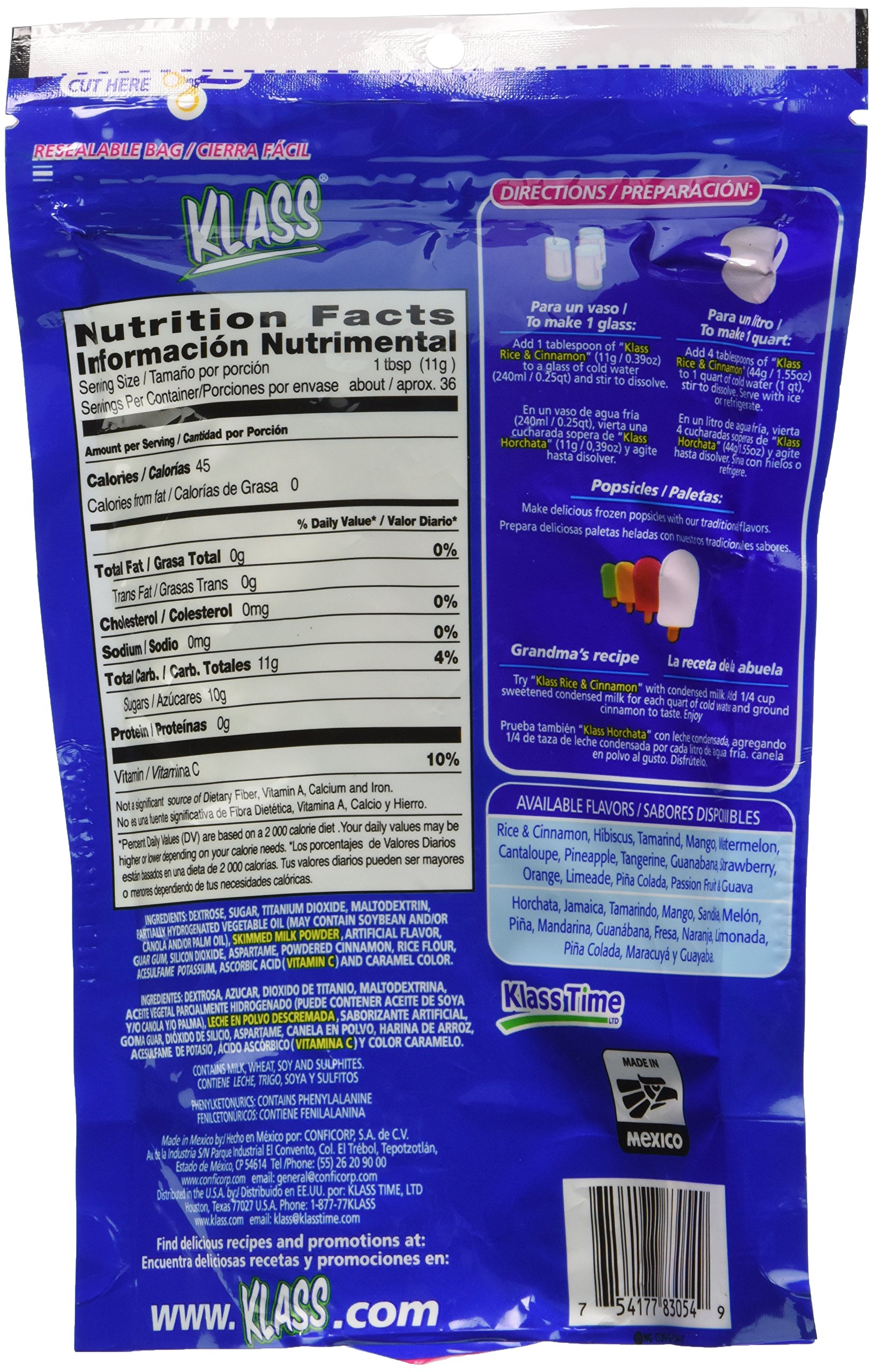 Klass Horchata, Rice and Cinnamon Drink Mix, 14.1 Oz, (Pack of 2)