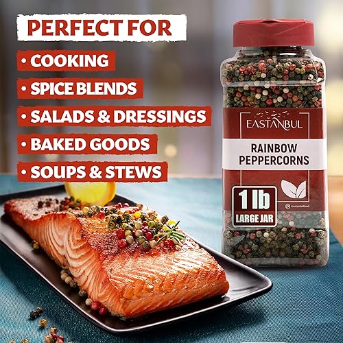 Miniatura 3 de Eastanbul Granos de pimienta arcoíris para recambio de molinillo, 1 libra, granos de pimienta arcoíris enteros blanco, verde, rosa, pimienta negra