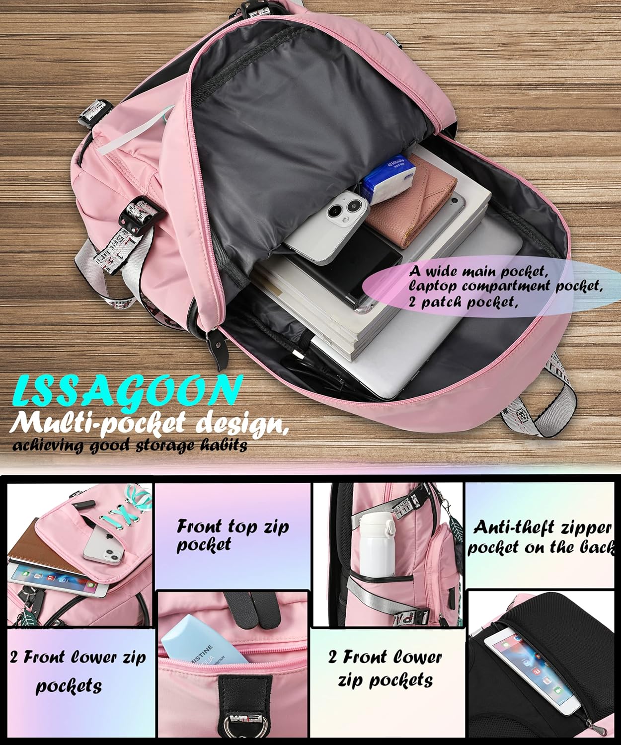 Backpack for Women Teen Kids Girls, Water Resistant Casual Daypack Fits Laptop with USB Charging Port,Cute Bookbag for Travel,School,Hiking,Gift…