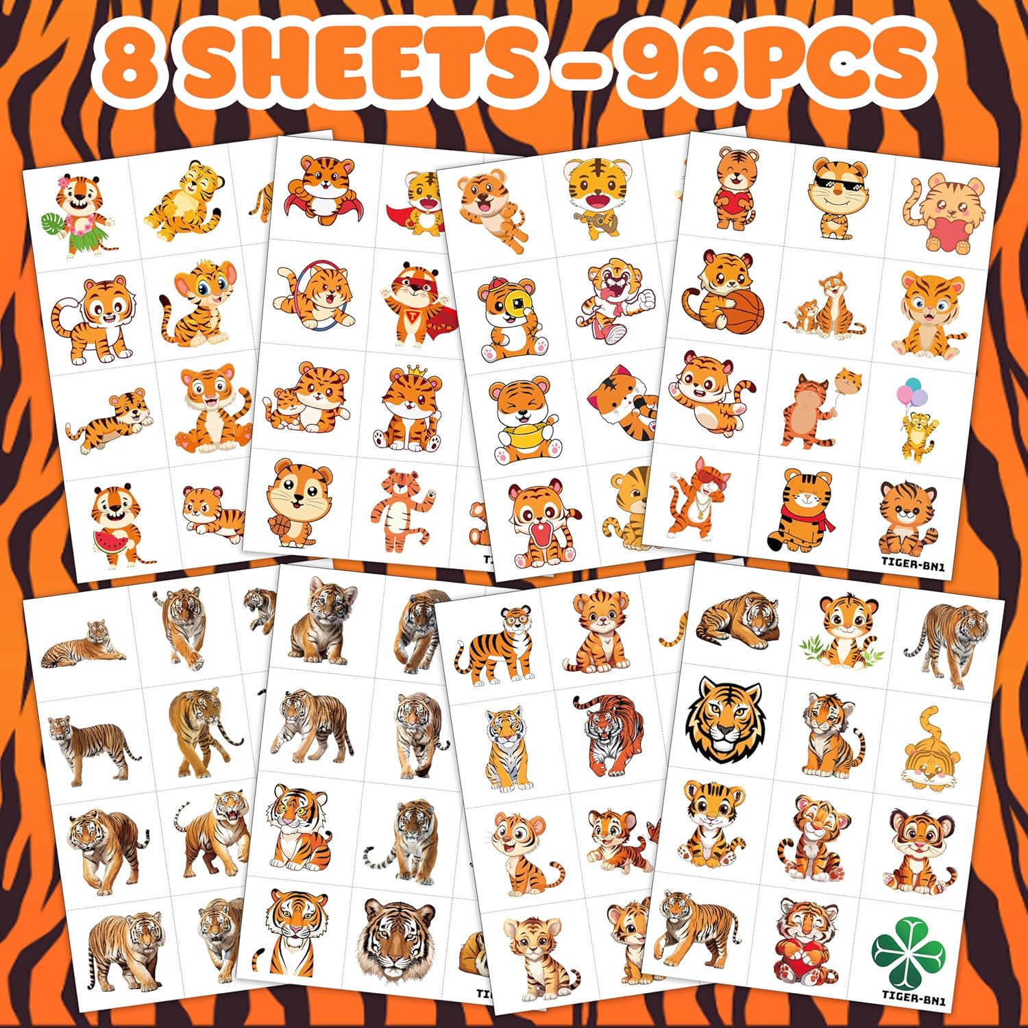 96PCS Tiger Temporary Tattoos for Kids – Jungle Animal Theme Birthday Party Favors, Cute Wild Cat Stickers for Boys Girls, Classroom Gifts, Decorations, Prizes, and Rewards - Image 3