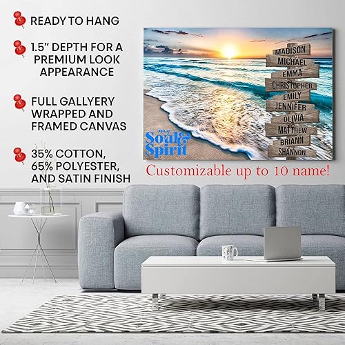 Miniatura 5 de My Soul & Spirit - Lienzo personalizado con varios nombres y colores de atardecer en el océano, lienzo personalizado Crossroads para pared a