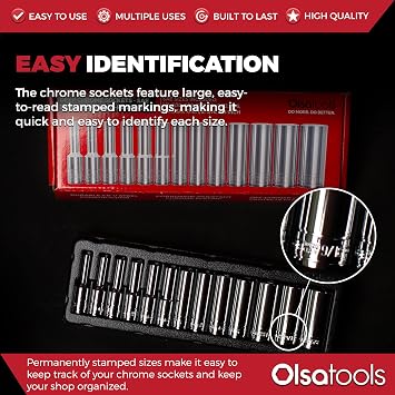Olsa Tools 1/4-Inch Drive SAE Deep Socket Set - 13pc