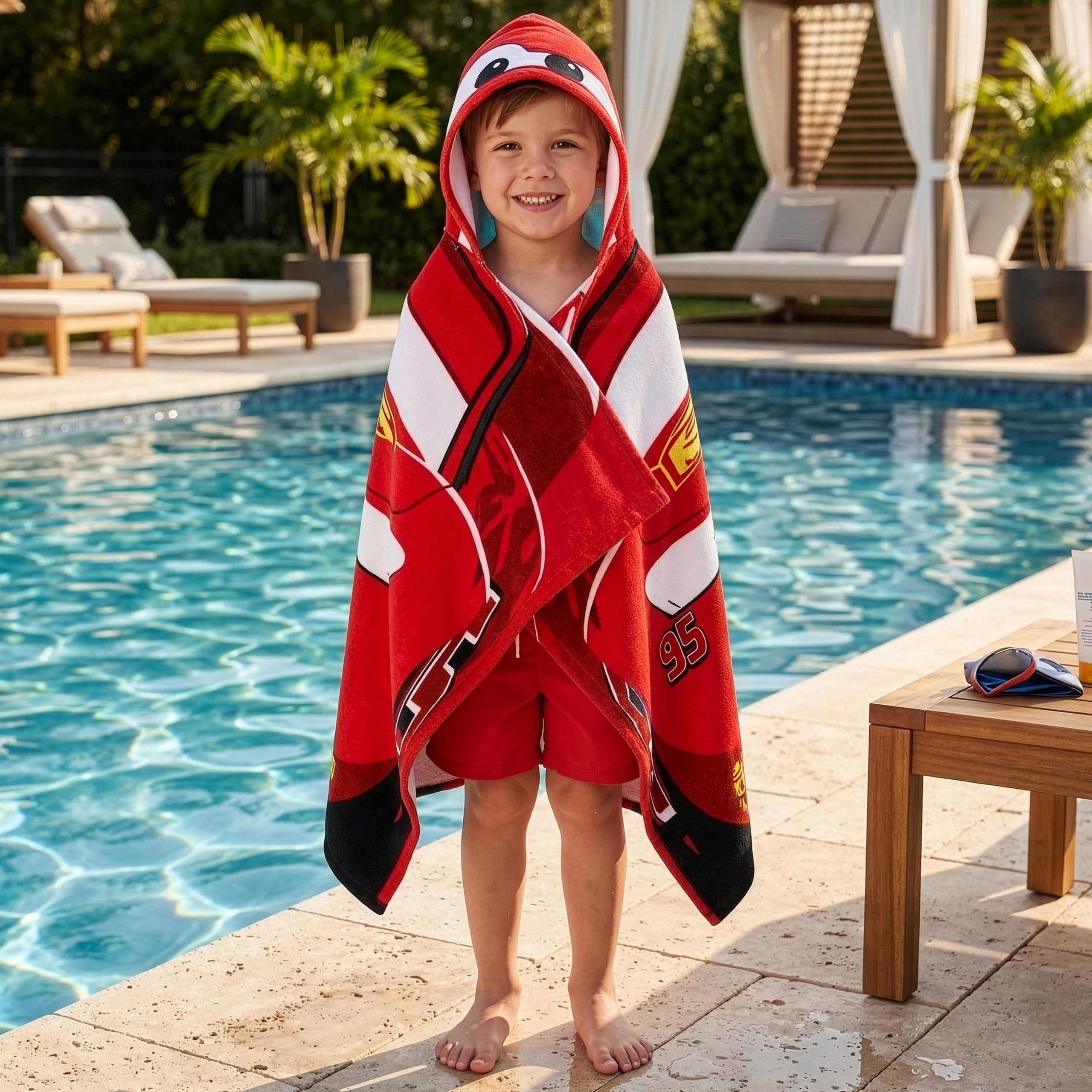 Disney Cars Telo Mare Cotone, Asciugamano Bambini Lightning McQueen, Asciugamano Con Cappuccio Per Bambini, Rosso One Size
