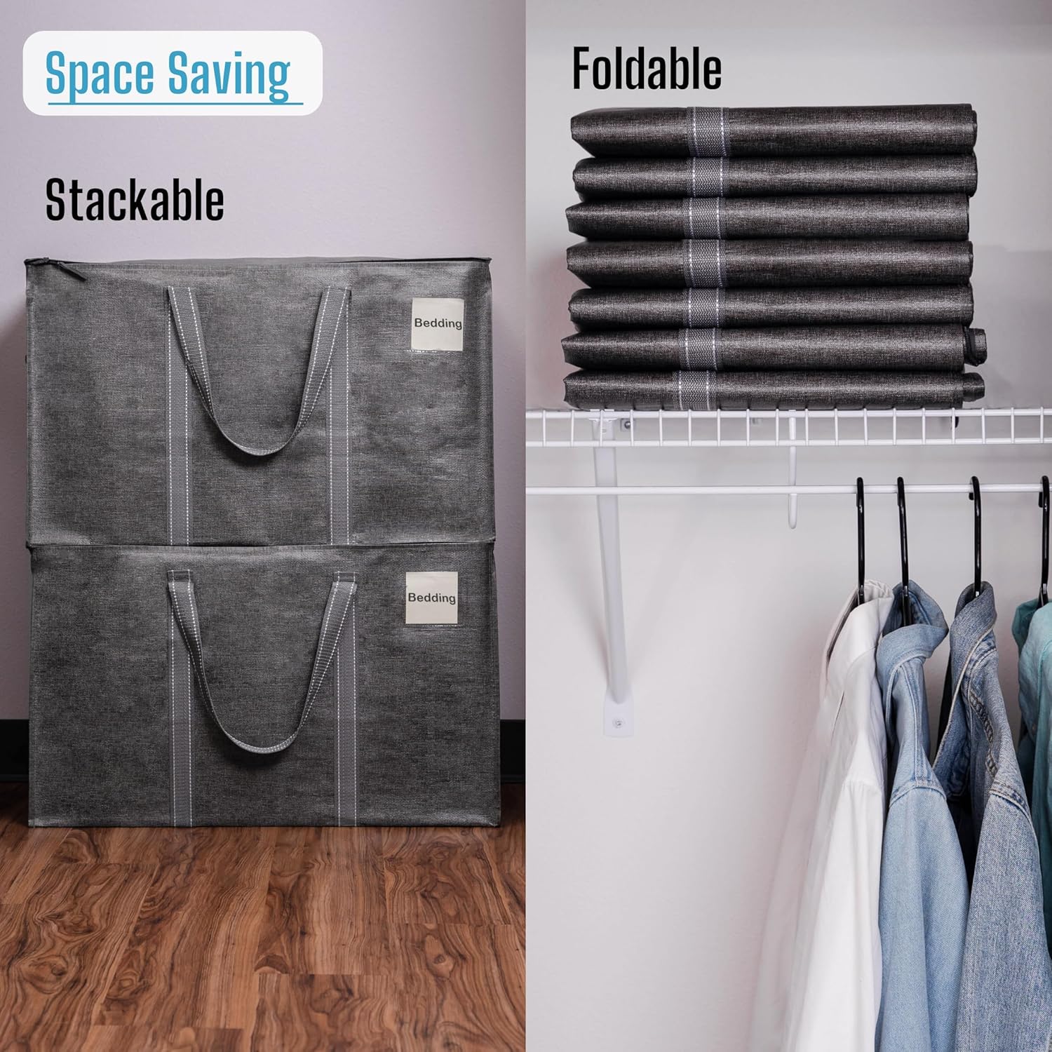 VENO 4 Pack Heavy Duty Moving Bags, Extra Large Storage Bags with Reinforced Handles & Strong Zippers, Foldable & Reusable Moving Box Alternative for Clothes & Dorm Storage - Image 6