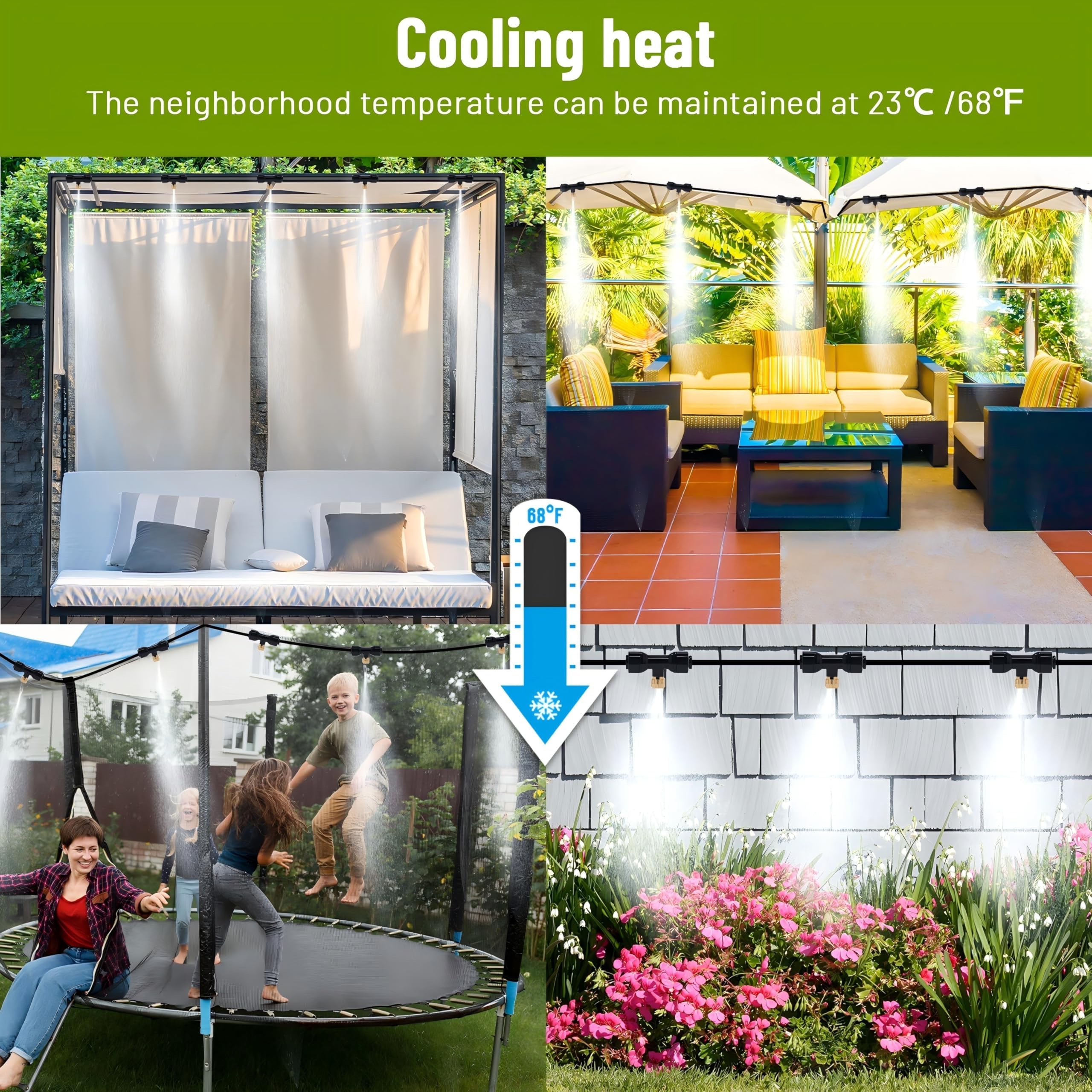 Sprühnebel Kühlung Terrasse | Sprühnebel Terrasse System, Wasser Vernebler Terrasse mit Wasserfilter, Dichtung,Messing-Nebeldüsen Terrassennebel für Kühlen von Außengewächshaus (10M)