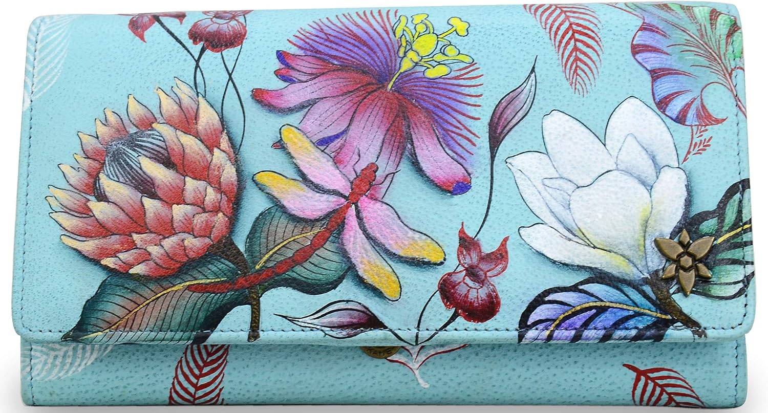 Anuschka Women’s Leather Wallet – Hand-Painted Genuine Leather Wallet with RFID Protection - 1112, Jardin Bleu