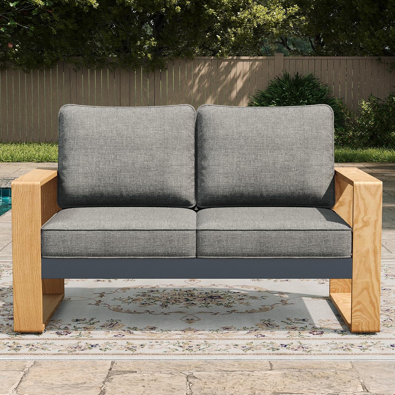 LayinSun Aluminum Patio Furniture Set 2 Seat Loveseat, Oversized Seat with Hight Back, Outdoor Conversation Sets for Porch, Balcony, Deck