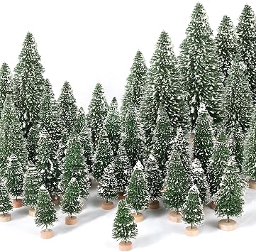 30Pcs Mini Christmas Trees Artificial Christmas Tree Bottle Brush Trees with Wooden Base for Christmas Decor Christmas Party Home Table Craft DecorationsGreen-A