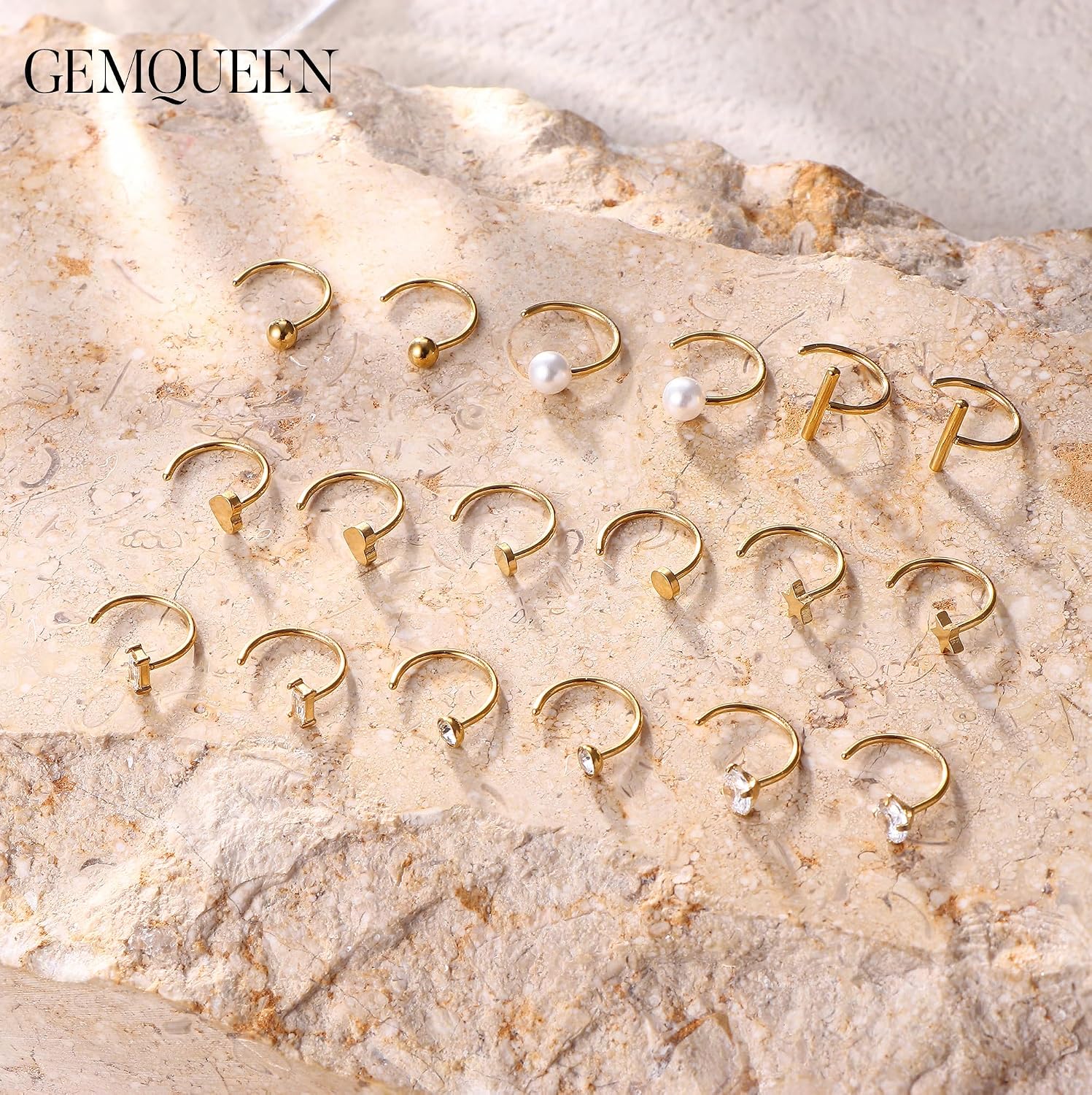 GEMQUEEN 9 Pairs 14K Gold Stay Close Hoop Huggie Half Hoop Earrings Cartilage Helix Open Hugging for Women | Hypoallergenic 316L Stainless Steel Jewelry Set Trending Women's Day Gifts