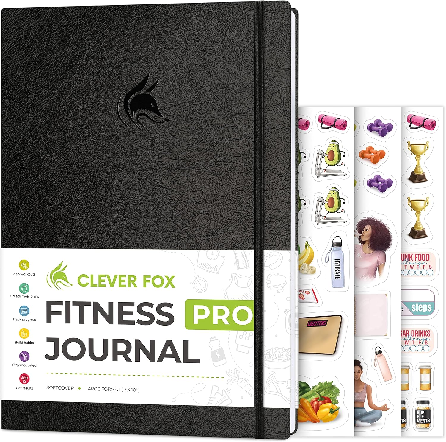 Clever Fox Fitness Journal PRO – Daily Workout Planner with Meal Planner & Habit Tracker – Gym Exercise Log Book for Women & Men – Fitness Planner Notebook – Lasts 6 Months, 7x10” - Black