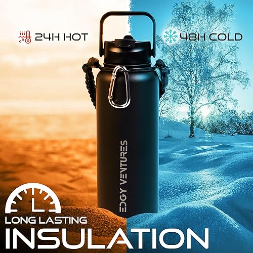 Miniatura 2 de Botella de agua aislada de 40 onzas, botella de agua de metal de acero inoxidable con popote, mantiene las bebidas calientes durante 24 horas, frías