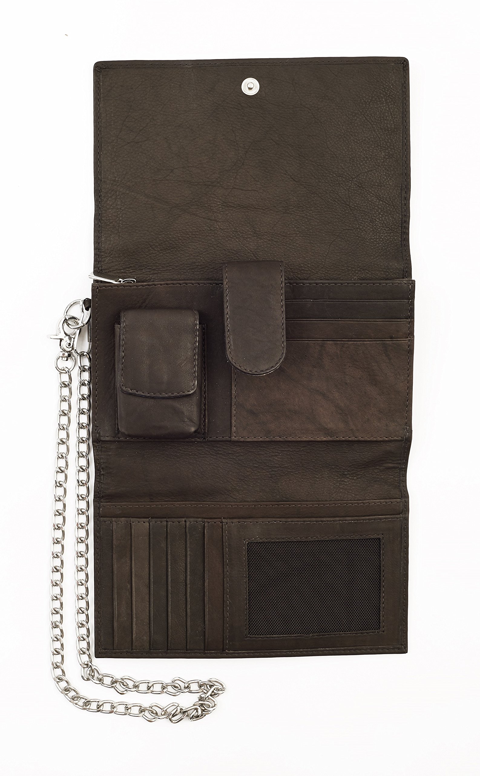 Zippo Portfel, ze Skóry, Metalowy Łańcuszek, Portmonetka w Stylu Motocyklisty, Portfel z Kieszenią na Monety i Kieszonką na Zapalniczkę Sztormową, Optymalny na Karty i Banknoty, Mokka