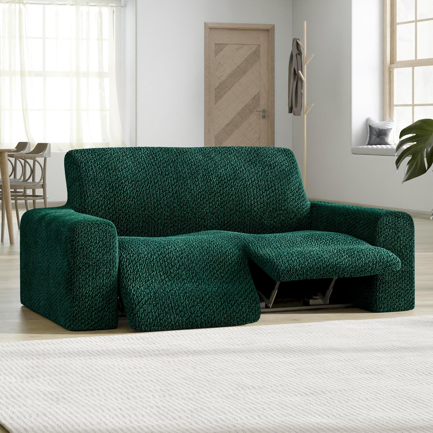 PAULATO BY GA.I.CO. Recliner Cover – Soft Form-Fit Slipcover – Stretch 1-Piece Reclining Furniture Protector – Machine Washable Velvet Fabric – Emerald Green (Reclining Loveseat 50"-75" Wide)