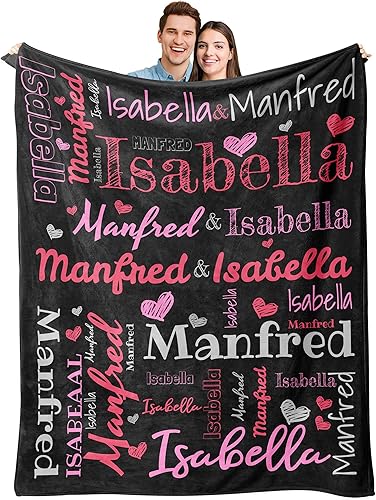 Easycosy Manta personalizada con nombre con texto para regalos de pareja mantas personalizadas regalo de cumpleaños de San Valentín para novia novio