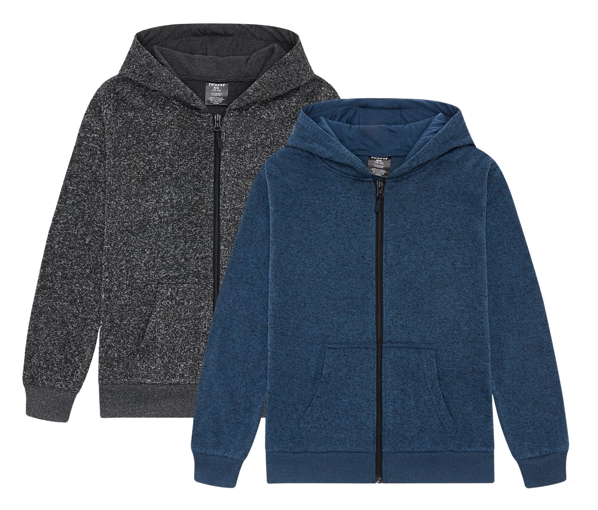 TEX2FIT 2-Pack Boys Full Zip Hoodies, Fleece Zip-up Hoodie Sweatshirt for Kids (2pcs Set)