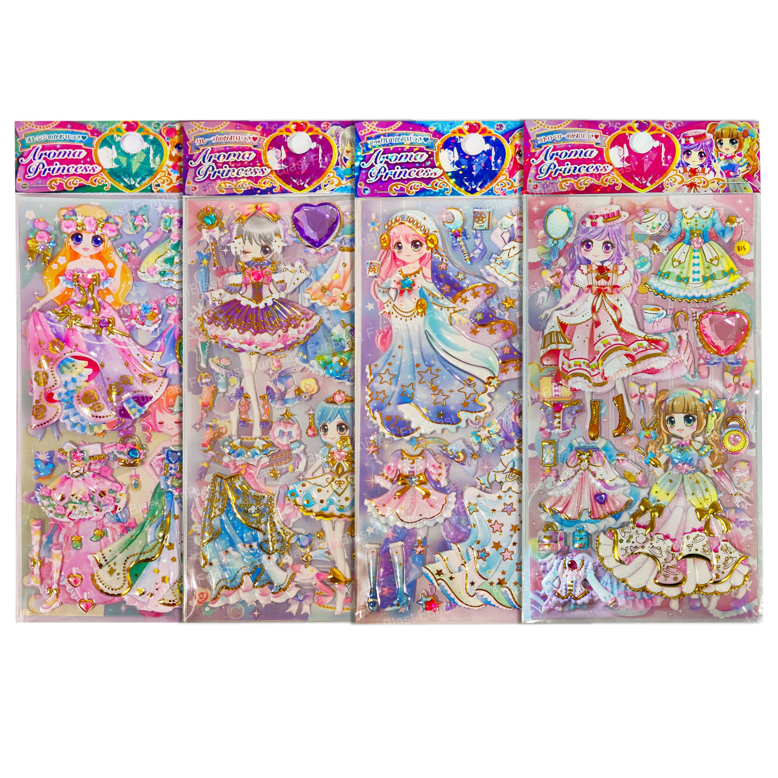 FunBlast Kawaii Stickers Set – Set of 4 Princess Dress-Up Change Stickers, DIY 3D Stickers for Girls, Aesthetic Sticker, Self-Adhesive Sticker, Cute Puffy Sticker Set (1+2+3+4)