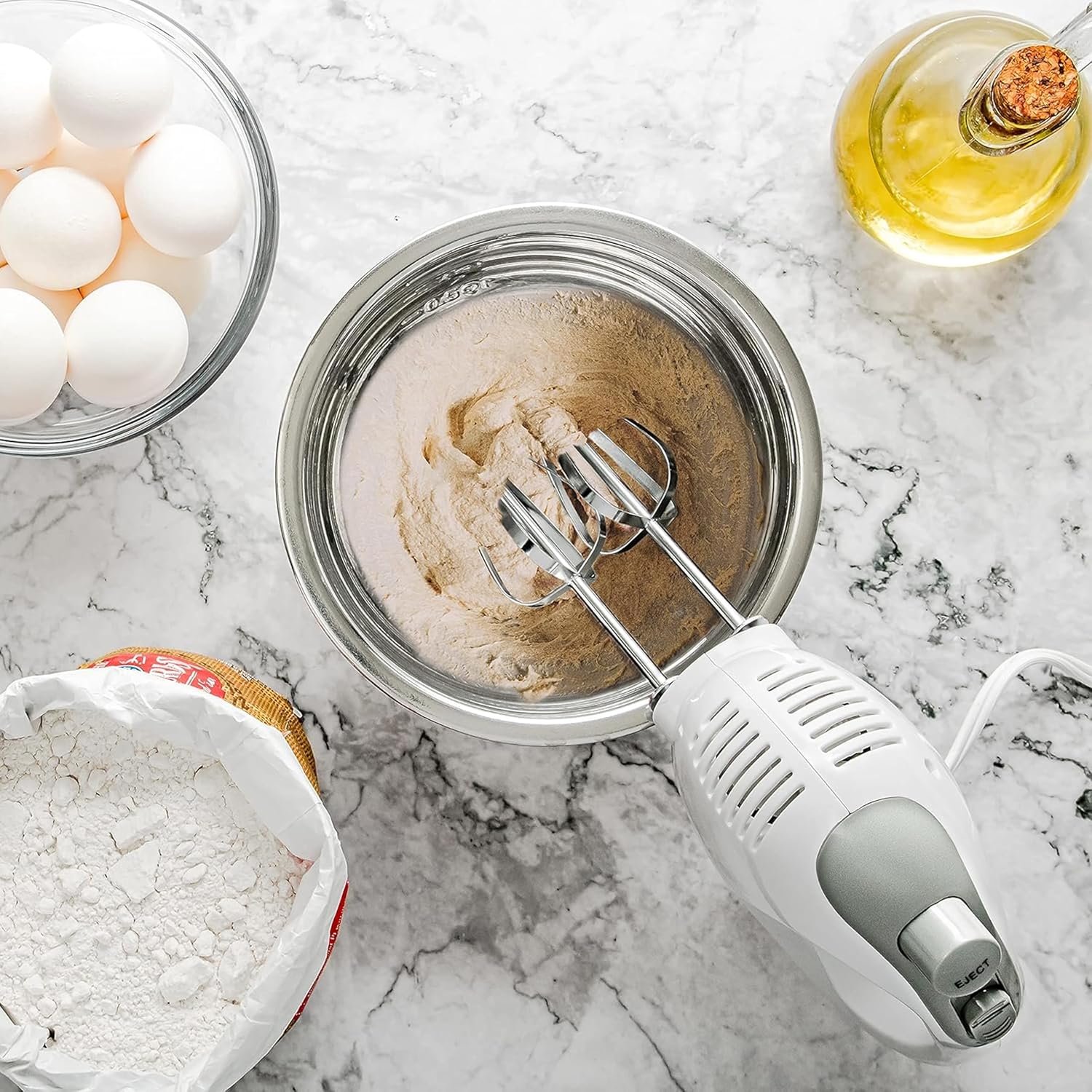 AIWA 5-Speed Hand Mixer with Eject Button, Electric Handheld Mixer for Cream, Batter, Eggs & Baking, Stainless Steel Beaters, Dishwasher-Safe, Lightweight Compact Design, White