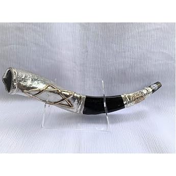 Very Rare Shofar Kudu Silver Star of David Judaica 16-17 Inch + Stand