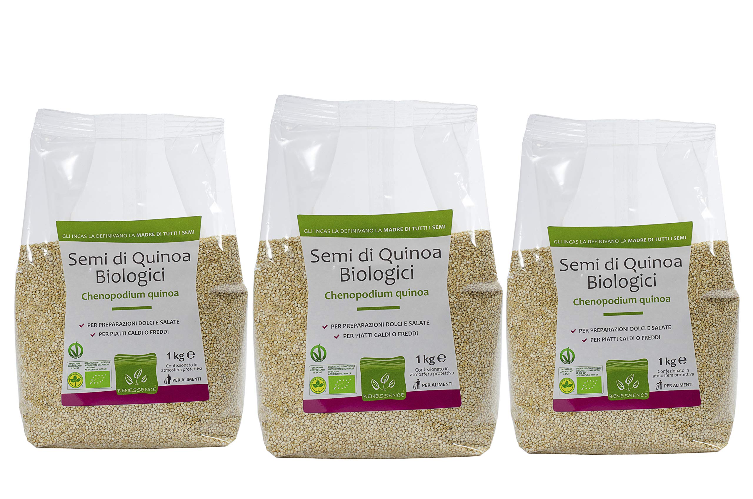 Benessence - Semi di Quinoa biologici in atmosfera protettiva - 3 confezioni da 1 Kg