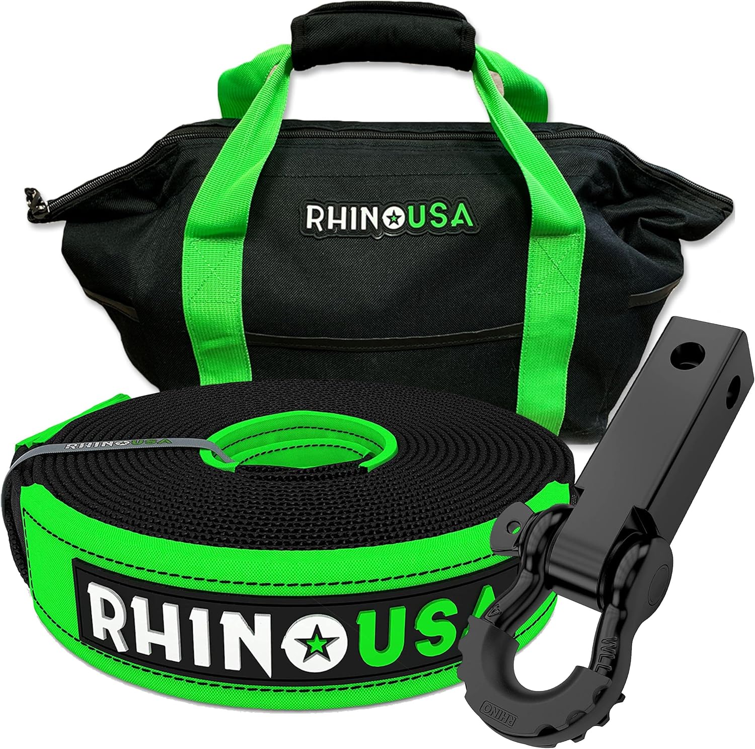 Rhino USA Shackle Hitch Receiver, Best Towing Accessories for Trucks & Jeeps, Connect Your Rhino Tow Strap for Vehicle Recovery, Mounts to 2 Receivers (Hitch Receiver + 30' Tow Strap) : Automotive