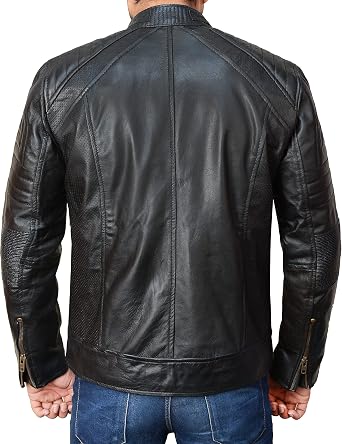LP-FACON black leather jacket men - vintage racer jacket - slim fit leather jacket - mens leather jacket